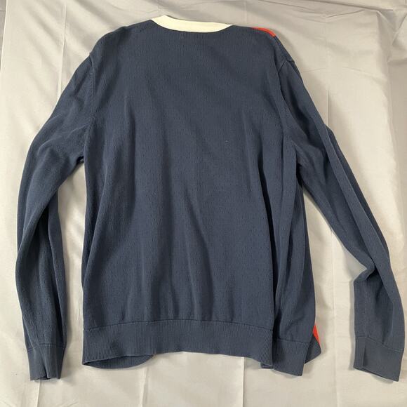 H&M Cardigan Sweater Mens XL Blue Red White Button Up Lightweight Organic Cotton - Picture 3 of 14